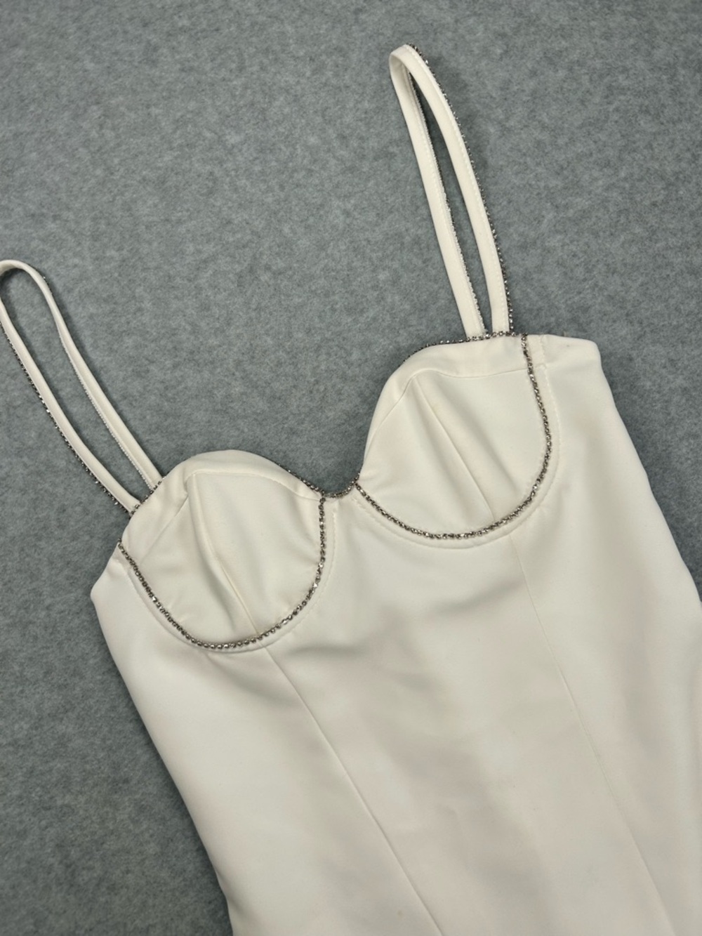 ZARA White Rhinestone Strap Bodysuit Corset Style Size L NWT